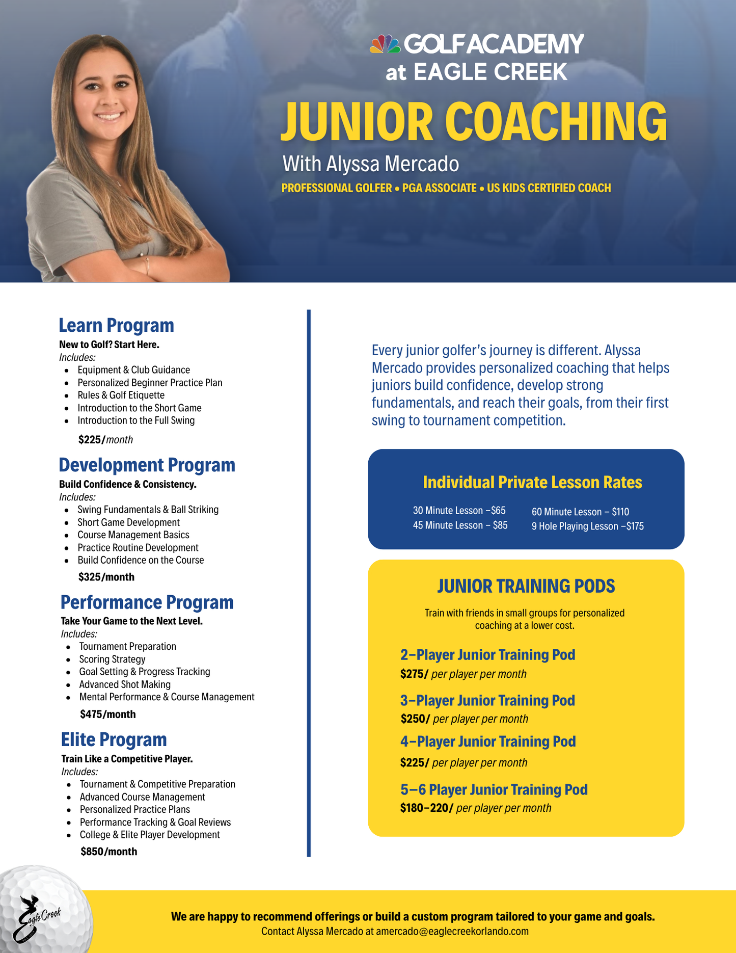 Private Junior Coaching | Performance Program | Coach Alyssa